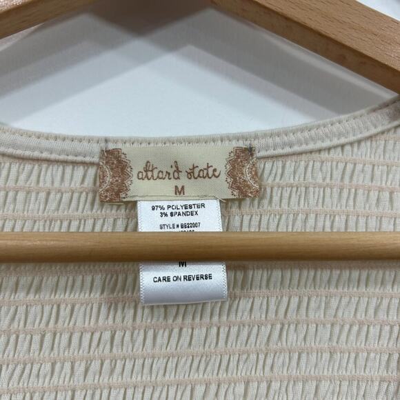 Altar'd State Neutral Cream Knit Short Puff Sleeve Cropped Top Tee Medium - Picture 5 of 5